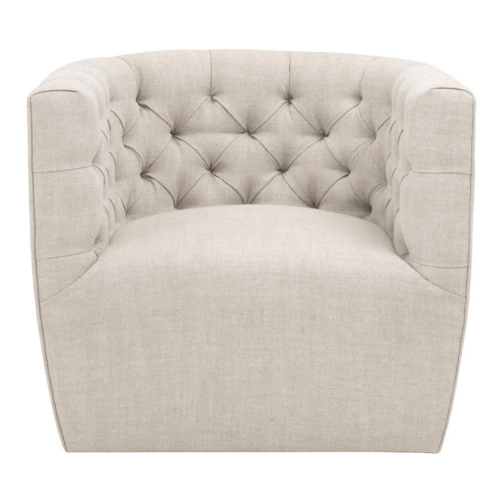 Essentials for Living Marcel Swivel Club Chair French Linen Tufted Bucket Seat with Black Metal Base 6426UP.BIS