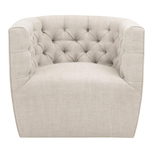 Essentials for Living Marcel Swivel Club Chair French Linen Tufted Bucket Seat with Black Metal Base 6426UP.BIS