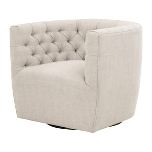 Essentials for Living Marcel Swivel Club Chair French Linen Tufted Bucket Seat with Black Metal Base 6426UP.BIS