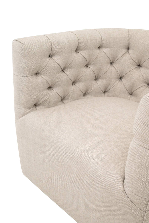 Essentials for Living Marcel Swivel Club Chair French Linen Tufted Bucket Seat with Black Metal Base 6426UP.BIS