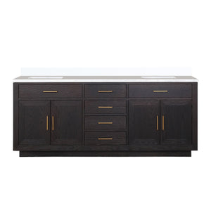 English Elm Black Oak Double Bathroom Vanity 80" W With White Quartz Top - Elegant Storage & Modern Design B2731P260862