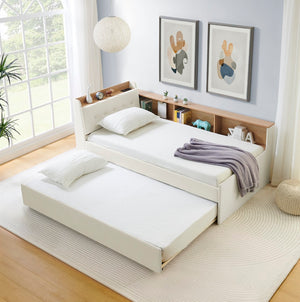 English Elm Twin Size Velvet Daybed With Trundle, Storage Headboard & Wireless Charging - Stylish & Functional! W1413S00111-GIGA