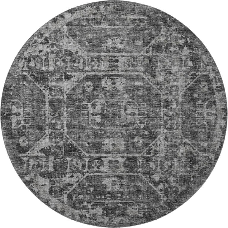 8 Foot Round Tribal Geometric Polyester Area Rug Washable Indoor Outdoor Use