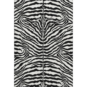 Zebra Print Polyester Area Rug Washable Indoor Outdoor Bold Animal Pattern Low Pile Ivory Black