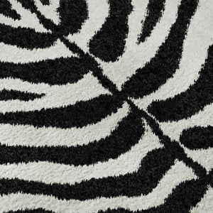 Zebra Print Polyester Area Rug Washable Indoor Outdoor Bold Animal Pattern Low Pile Ivory Black