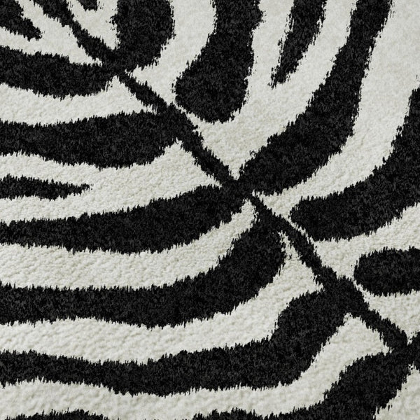 Zebra Print Polyester Area Rug Washable Indoor Outdoor Bold Animal Pattern Low Pile Ivory Black