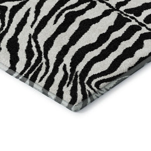 Zebra Print Polyester Area Rug Washable Indoor Outdoor Bold Animal Pattern Low Pile Ivory Black