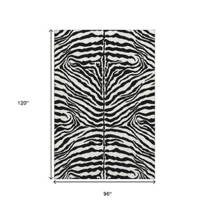 Zebra Print Polyester Area Rug Washable Indoor Outdoor Bold Animal Pattern Low Pile Ivory Black