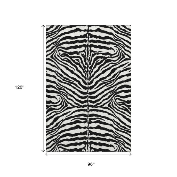 Zebra Print Polyester Area Rug Washable Indoor Outdoor Bold Animal Pattern Low Pile Ivory Black