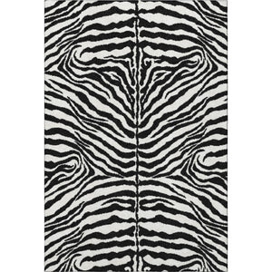 Zebra Print Polyester Area Rug Washable Indoor Outdoor Bold Animal Pattern Low Pile Ivory Black
