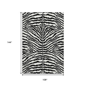 Zebra Print Polyester Area Rug Washable Indoor Outdoor Bold Animal Pattern Low Pile Ivory Black
