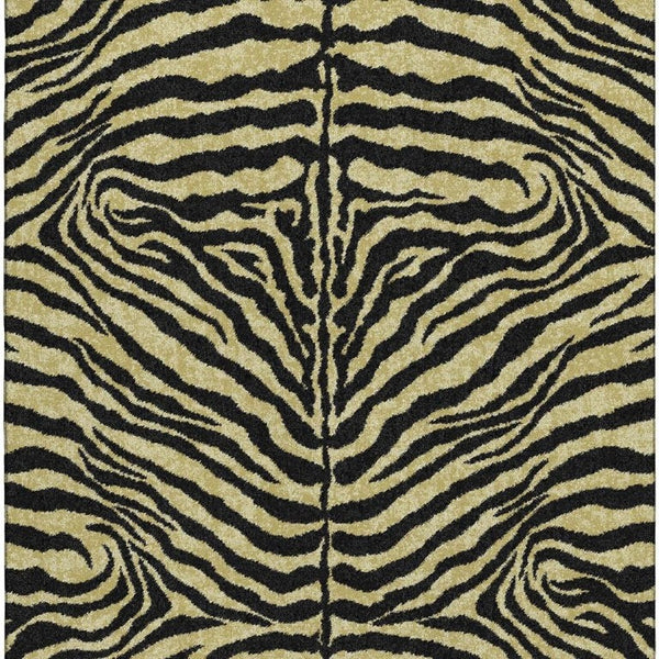 Zebra Print Washable Polyester Area Rug Gold Ivory Safari Style Indoor Outdoor All Sizes
