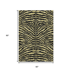 Zebra Print Washable Polyester Area Rug Gold Ivory Safari Style Indoor Outdoor All Sizes