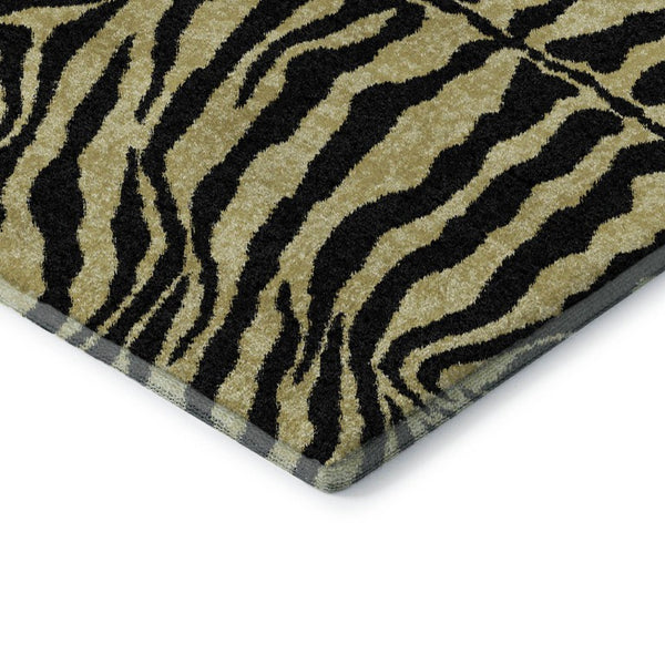 8 Ft Round Zebra Print Polyester Area Rug Washable Gold Ivory Indoor Outdoor