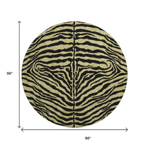 8 Ft Round Zebra Print Polyester Area Rug Washable Gold Ivory Indoor Outdoor