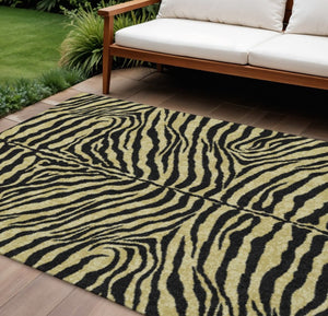 Zebra Print Washable Polyester Area Rug Gold Ivory Safari Style Indoor Outdoor All Sizes