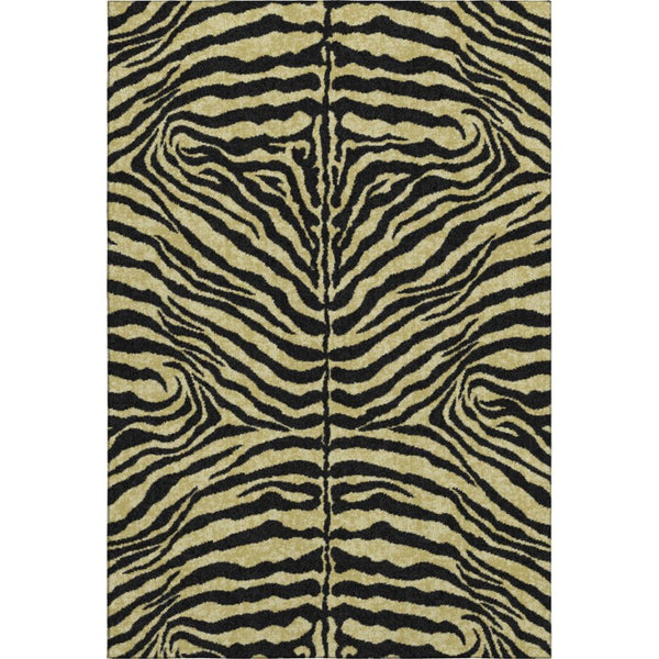 Zebra Print Washable Polyester Area Rug Gold Ivory Safari Style Indoor Outdoor All Sizes