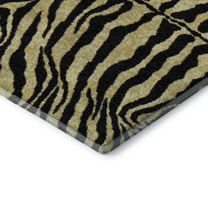 Zebra Print Washable Polyester Area Rug Gold Ivory Safari Style Indoor Outdoor All Sizes