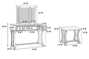 English Elm Unique Modern Pine Wood Vanity Set with 3-Panel Foldable Mirror, Cushioned Stool, Drawers — Rustic Chic B011P354536