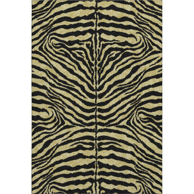 HomeRoots Zebra Print Washable Polyester Area Rug Gold Ivory Safari Style Indoor Outdoor All Sizes 9' x 12' 642714