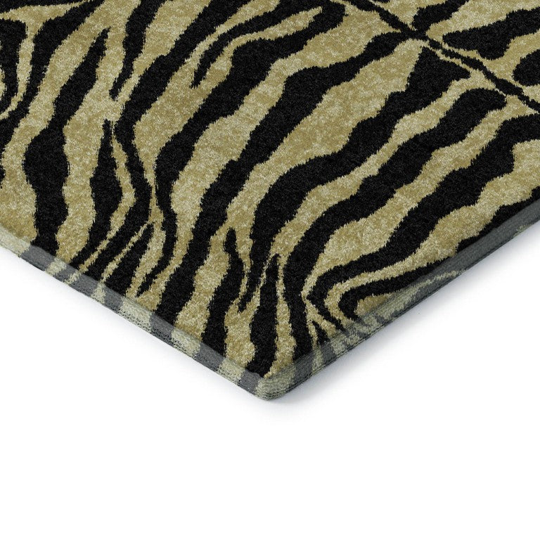 HomeRoots Zebra Print Washable Polyester Area Rug Gold Ivory Safari Style Indoor Outdoor All Sizes 9' x 12' 642714