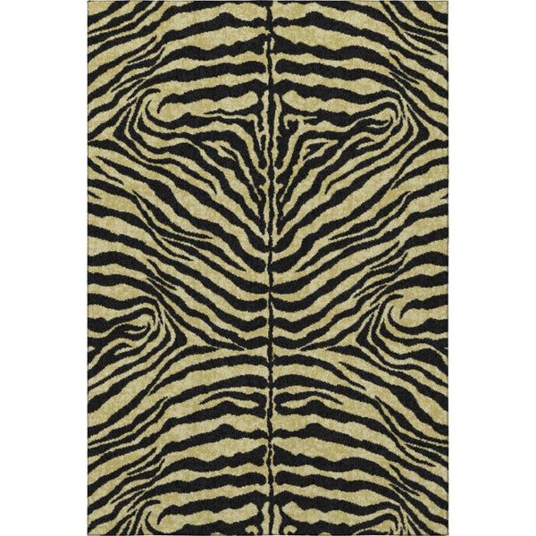 Zebra Print Washable Polyester Area Rug Gold Ivory Safari Style Indoor Outdoor All Sizes