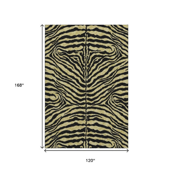 Zebra Print Washable Polyester Area Rug Gold Ivory Safari Style Indoor Outdoor All Sizes