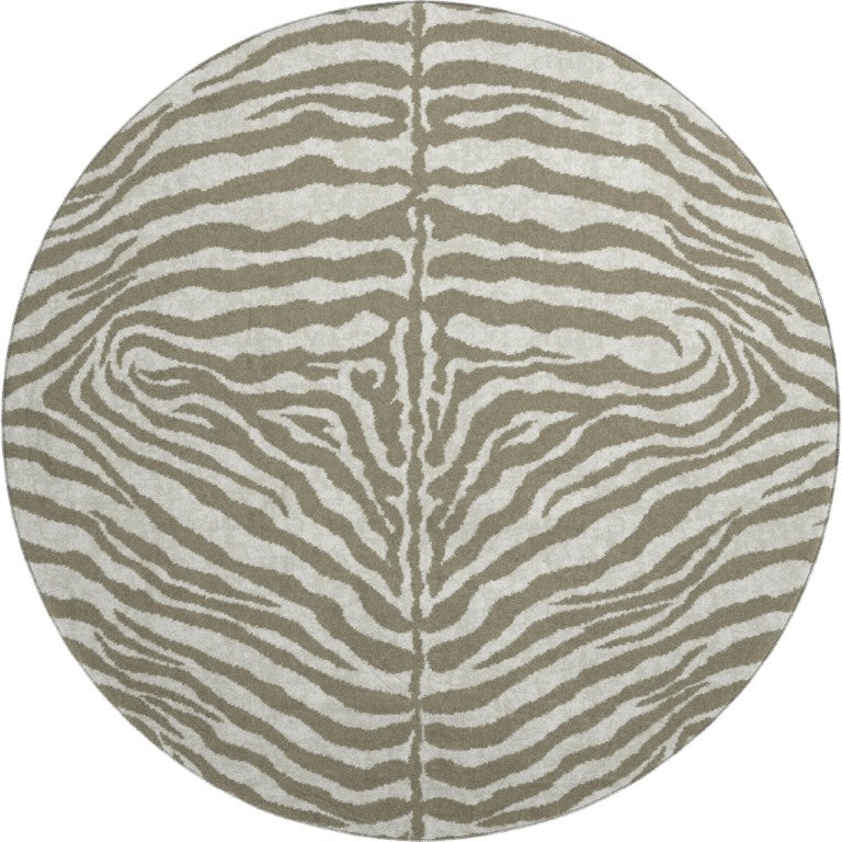 HomeRoots 8 Foot Round Zebra Print Polyester Area Rug Washable for Indoor Outdoor Spaces 642718