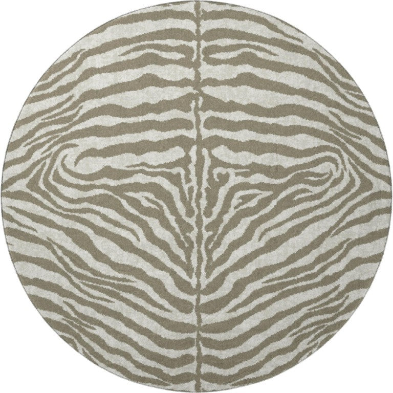 HomeRoots 8 Foot Round Zebra Print Polyester Area Rug Washable for Indoor Outdoor Spaces 642718