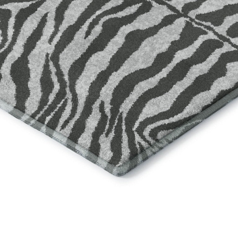 8 Ft Round Zebra Print Polyester Area Rug for Indoor Outdoor Patios and Entryways