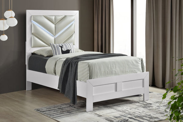 English Elm Moreland Twin Bed Faux Leather Headboard White Laminate Finish for Teen Rooms B078P497904