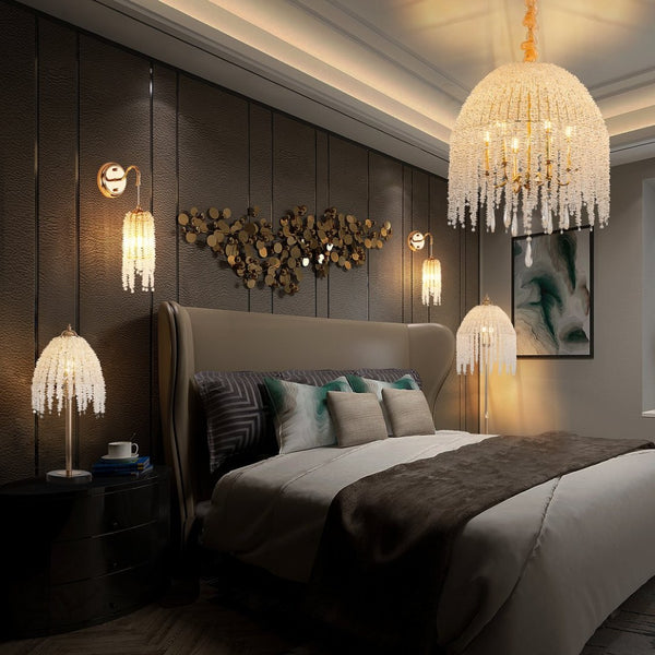 English Elm Set Of 2 Gold Frame Crystal Bead Wall Sconces – Elegant Hanging Light Fixture For Any Room Decor W2312P368715-GIGA