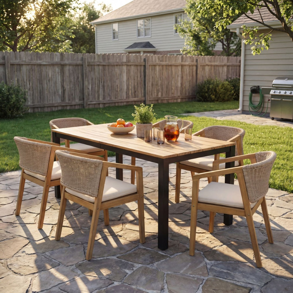 English Elm 7-piece Acacia Wood Outdoor Dining Set with Rope Woven Chairs and Beige Cushions 64274.00_N779P210772L-3