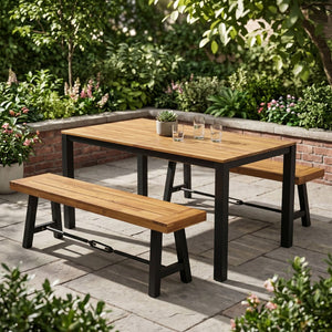 English Elm 3-piece Outdoor Acacia Wood Patio Dining Set with Rectangular Table and Two Benches 64274.00_N779P251403T-2