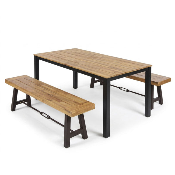 English Elm 3-piece Outdoor Acacia Wood Patio Dining Set with Rectangular Table and Two Benches 64274.00_N779P251403T-2