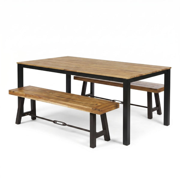 English Elm 3-piece Outdoor Acacia Wood Patio Dining Set with Rectangular Table and Two Benches 64274.00_N779P251403T-2