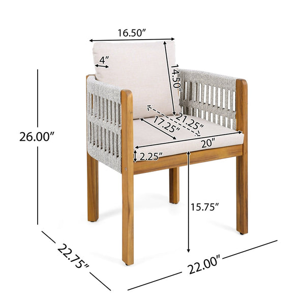 English Elm 7-piece Outdoor Dining Set Acacia Wood Table Six Rope Armchairs Resort Patio Style Beige, Teak, White 64274.00_N779P279983H-3