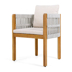 English Elm 7-piece Outdoor Dining Set Acacia Wood Table Six Rope Armchairs Resort Patio Style Beige, Teak, White 64274.00_N779P279983H-3