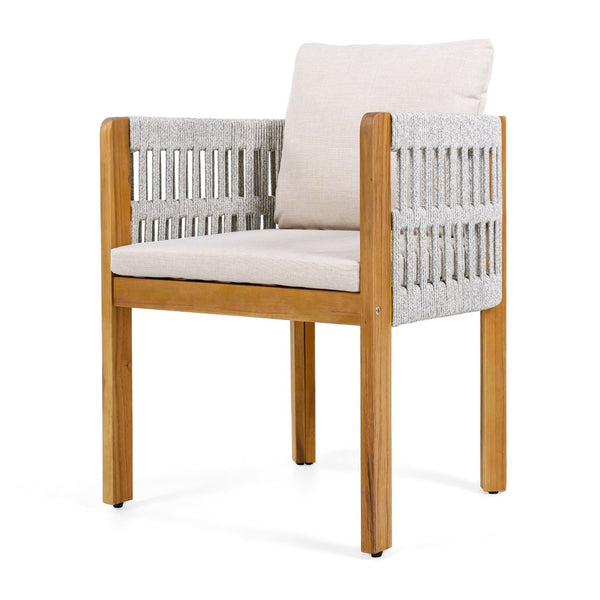English Elm 7-piece Outdoor Dining Set Acacia Wood Table Six Rope Armchairs Resort Patio Style Beige, Teak, White 64274.00_N779P279983H-3