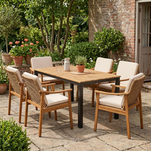 English Elm 7-piece Outdoor Acacia and Wicker Patio Dining Set Seats Six with Weather Resistant Cushions Beige 64274.00_N779P280043B-3