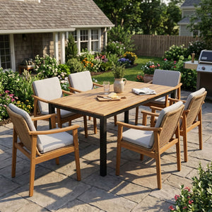 English Elm 7-piece Outdoor Acacia and Wicker Patio Dining Set Seats Six with Weather Resistant Cushions Grey 64274.00_N779P280043G-3