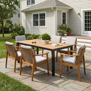 English Elm 7-piece Outdoor Acacia and Wicker Patio Dining Set Seats Six with Weather Resistant Cushions Grey 64274.00_N779P280043G-3