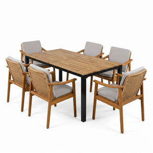 English Elm 7-piece Outdoor Acacia and Wicker Patio Dining Set Seats Six with Weather Resistant Cushions Grey 64274.00_N779P280043G-3
