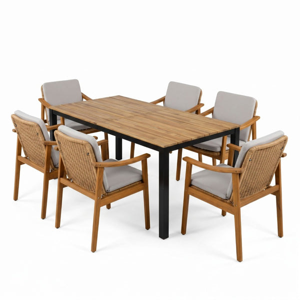 English Elm 7-piece Outdoor Acacia and Wicker Patio Dining Set Seats Six with Weather Resistant Cushions Grey 64274.00_N779P280043G-3