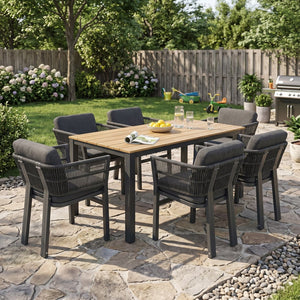 English Elm 7-piece Outdoor Acacia Wood Dining Set with Rope-woven Aluminum Chairs and Cushions 64274.00_N779P368549G-3