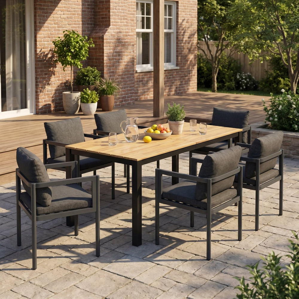 English Elm 7-piece Outdoor Patio Dining Set Acacia Wood Table Rope Back Aluminum Chairs 64274.00_N779P369116G-3
