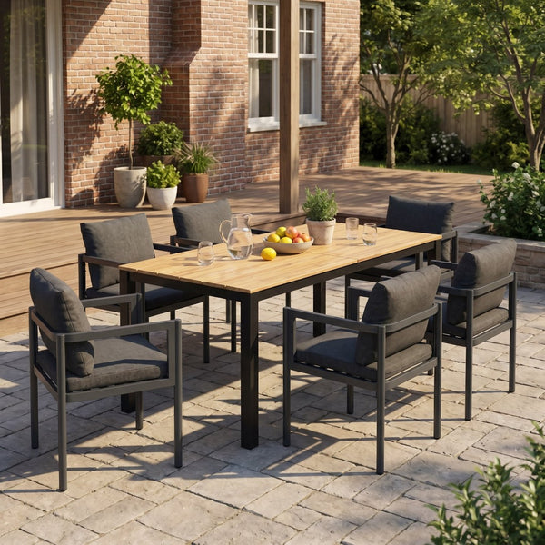 English Elm 7-piece Outdoor Patio Dining Set Acacia Wood Table Rope Back Aluminum Chairs 64274.00_N779P369116G-3