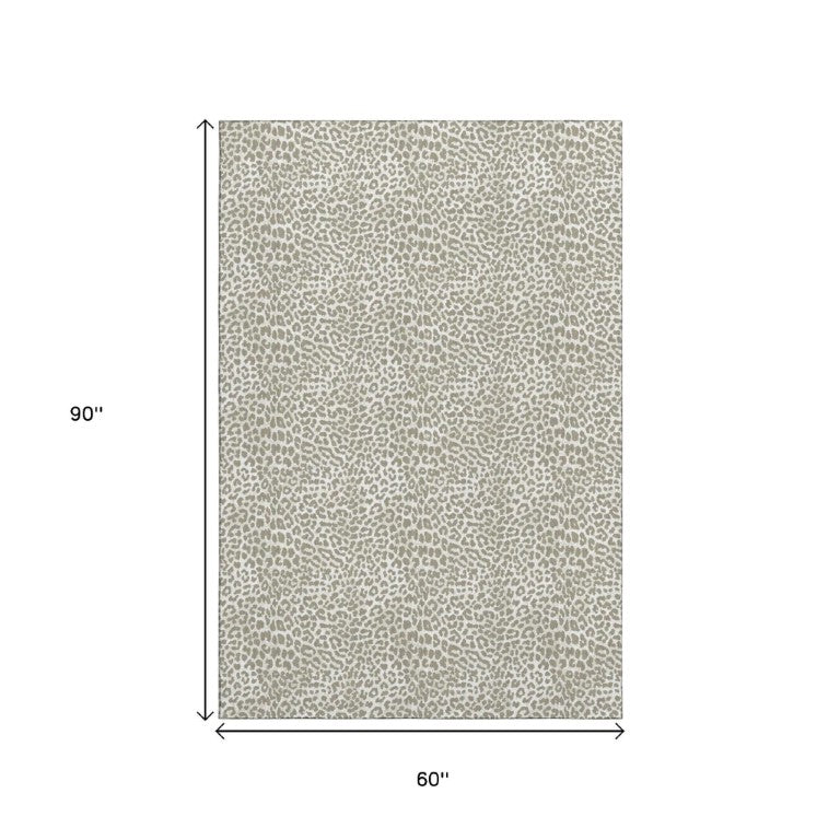 Leopard Print Washable Polyester Area Rug Low Pile for Indoor Outdoor Patio and Living Room