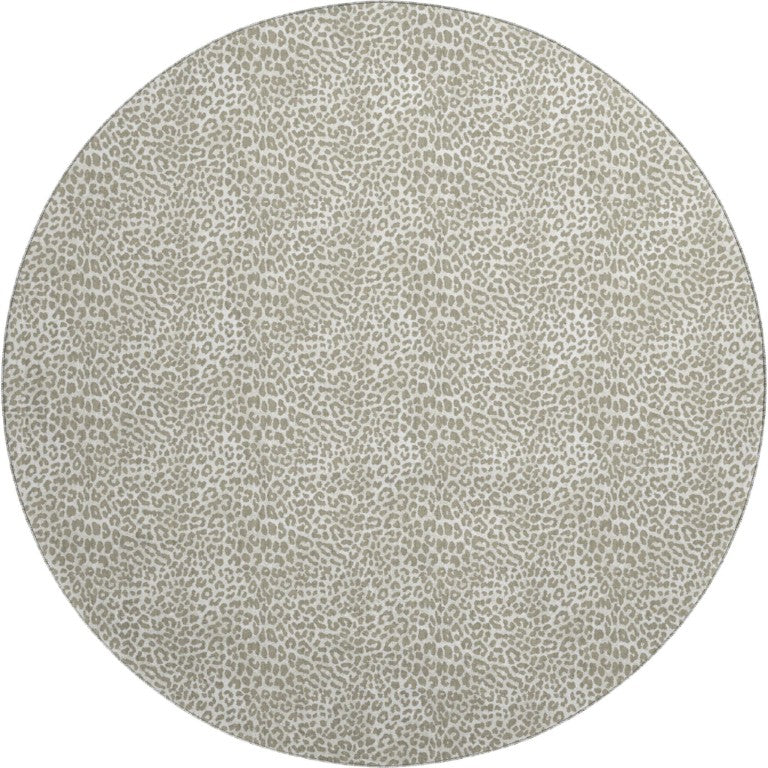 HomeRoots 8 Foot Round Leopard Print Polyester Area Rug Washable Indoor Outdoor Accent 642742