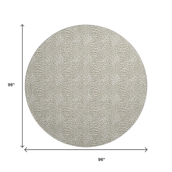 8 Foot Round Leopard Print Polyester Area Rug Washable Indoor Outdoor Accent